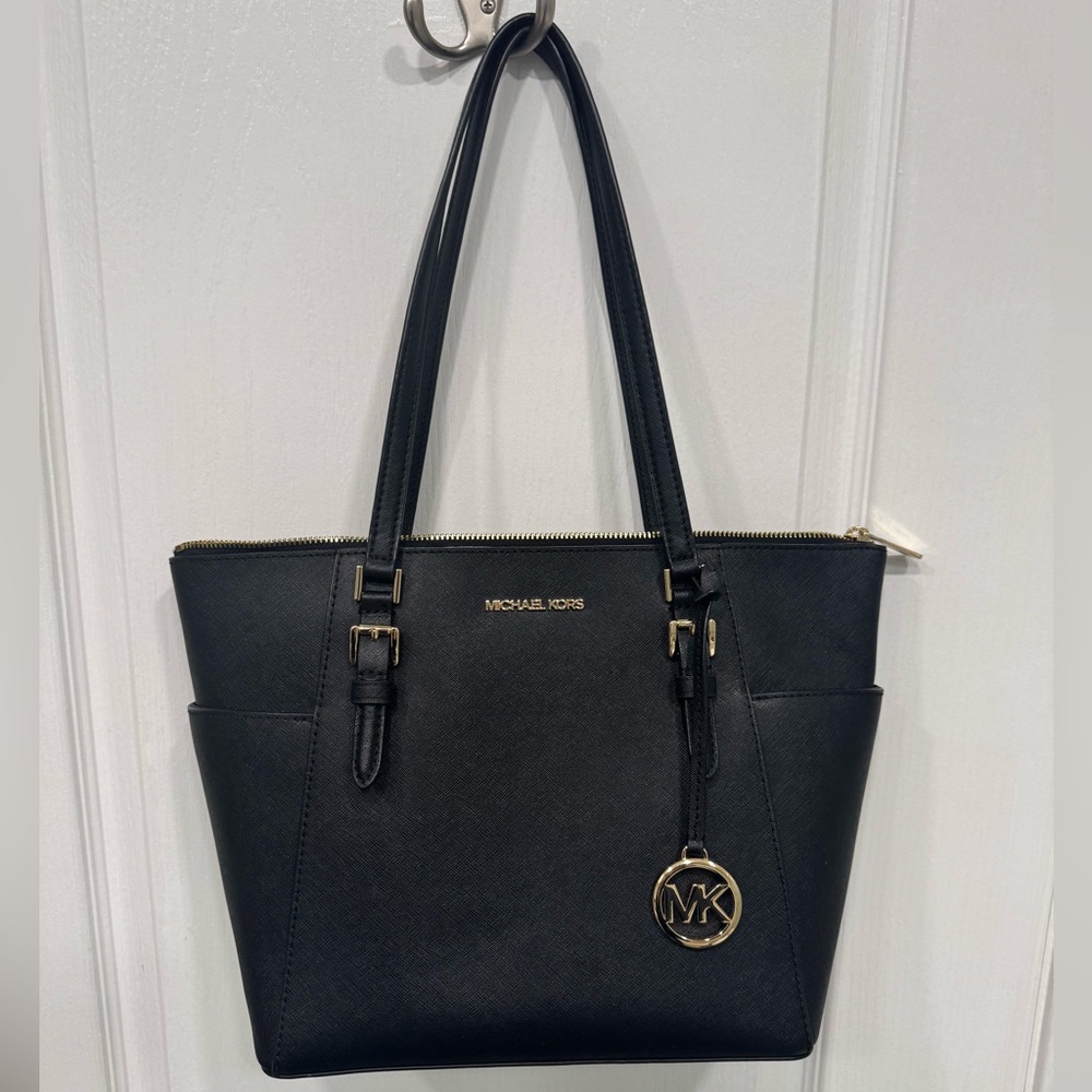 Michael Kors Charlotte Saffiano Leather Black Tote Bag Purse